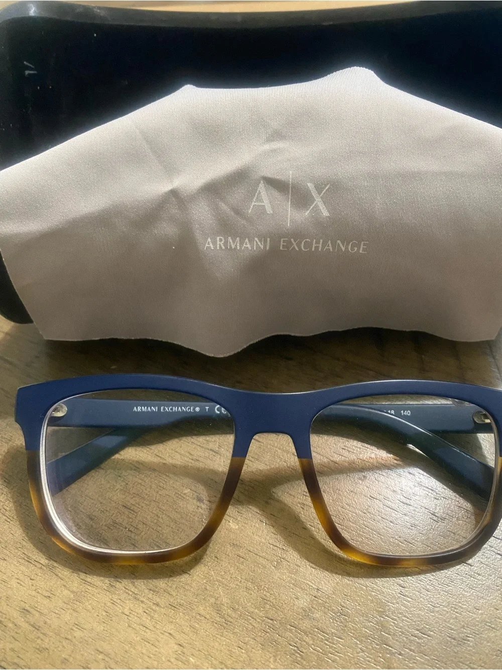 Armani Exchange Navy Blue & Brown Rectangular Eyeglass Frames